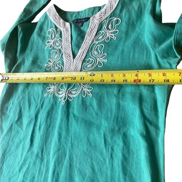 Brooks Brothers Linen Blend Tunic Top Teal And White Embroidery Womens Small - Picture 10 of 11